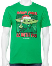 NEW Mens Star Wars Yoda Christmas Graphic Tee sz L Merry Force Be With You - £10.19 GBP