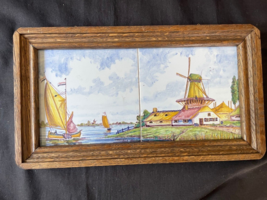 Antique Dutch Delft framed Tiles with typical dutch scenes Ship and wind... - $125.00
