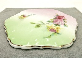 Porcelain Teapot Trivet, Pink &amp; Green Hexagon w/Floral Artwork, Germany,... - £15.39 GBP