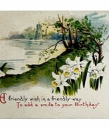 Happy Birthday Greeting Postcard 1900-1915 Flower Pond Path PCBG3D - €17,15 EUR