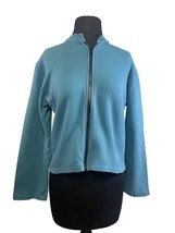Cotton Basics Size Medium Zip Up Jacket Turquoise Blue Made in USA - £10.89 GBP