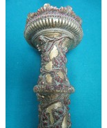 COLUMN TOWER CERAMIC CANDLE HOLDER REPOUSSE WITH RED GRAPES 15&quot; - £42.83 GBP