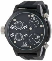 NEW Joshua &amp; Sons JS-40-WT Mens Quartz Triple Time Zone Black Rubber Strap Watch - £38.72 GBP