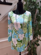 Ruby Rd. Womens Multi Polyester Floral Round Neck Long Sleeve Top Blouse Size XL - £19.46 GBP