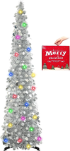 Christmas Pop up Tree with 50 LED Lights Timer 5FT Silver Collapsible Ti... - $490.00 MXN