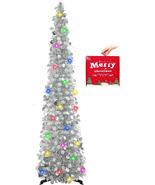 Christmas Pop up Tree with 50 LED Lights Timer 5FT Silver Collapsible Ti... - $490.00 MXN
