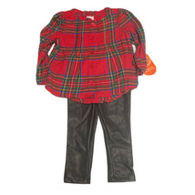 Wonder Nation 18 M Toddler Girl Dress Set Red Plaid Flannel Black Pleath... - £11.59 GBP