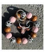 Longhorn Western Focal Bead Wristlet Keychain Silicone Wood - $24.99 CAD