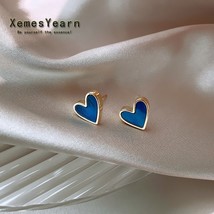 French Sweet Romantic Blue Heart-shaped Small Stud Earrings For Woman In... - £10.29 GBP