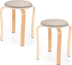 Winzone Wood Stools, Set Of 2 Round Upholstered Backless Stackable Stool Chairs - £38.52 GBP
