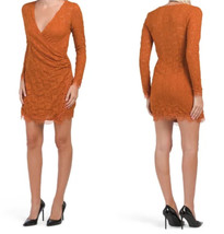New Free People Rust Orange Lace Faux Wrap Long Sleeve Dress (Size M) - £59.91 GBP