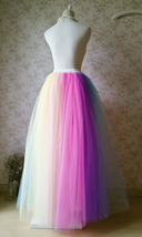 Rainbow Color Long Tulle Skirt Holiday Outfit Women Plus Size Rainbow Skirt image 9