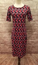 NWOT LulaRoe Womens XS JULIA Dress Geometric Squares Print Short Sleeve Stretch - £15.83 GBP