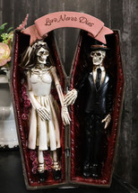 Love Never Dies Skeleton Wedding Couple Holding Hands Inside Coffins Figurine - £37.56 GBP