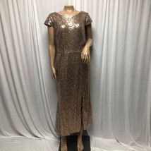 Dessy Collection Vivian Diamond Sequin Dress Womens 10 Rose Gold Front Slit Back - £24.98 GBP