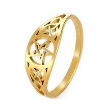 Celtic Pentacle Ring Gold Plated Stainless Steel Protection Star Trinity Band - £10.21 GBP