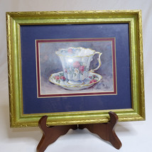Vintage Framed Porcelain Tea Cup Art Print By Barbara Mock Signed Beautiful Art - £11.87 GBP