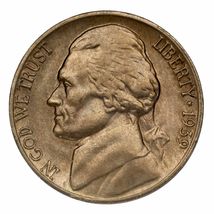 1939-D Jefferson Five Cent Nickel 5C (Choice BU Condition) Full Mint Luster - €84,18 EUR