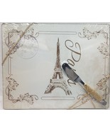 Set of Glass Cutting Board &amp; Cheese Spreader (10&quot;x8&quot;) EIFFEL TOWER &amp; POS... - £12.72 GBP
