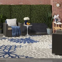 Nourison Aloha Indoor/Outdoor Floral Ivory/Navy 9&#39;6&quot; x 13&#39; Area Rug (10&#39; x 13&#39;) - $409.85