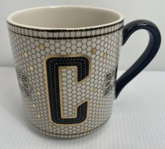 Anthropologie Margot Tile Monogram Initial “C” Mug Ivory Black Gold Mosaic Cup - £9.53 GBP