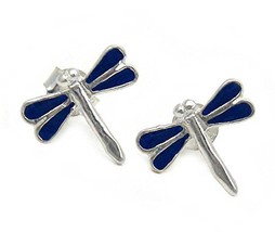 Sterling Silver Enamel Dragonfly Stud Post Earrings, Navy Blue - £7.98 GBP