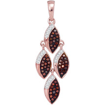 10k Rose Gold Womens Round Red Color Enhanced Diamond Cascading Oval Pendant 1/4 - £299.15 GBP