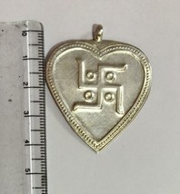 925 Silver 4.5 cm Hindu Religious Swastik Swastika Heart Pendant, Free Ship - $22.14