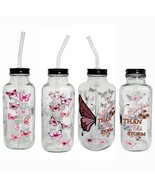 Butterfly Clear Glass Square Bottle Cup 16 oz UV DTF Pink Design - £13.94 GBP