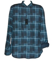 Bugatchi Men&#39;s Midnight Blue Plaid  Design Cotton Shirt Size US XL - £87.72 GBP