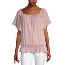 ALYX Women&#39;s Square Neck Short Sleeve Knit Blouse Size X-LARGE Mauve New - £19.28 GBP