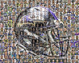 Baltimore Ravens Mosaic Print Art Designed Using Over 75 Greatest Raven ... - £34.36 GBP+