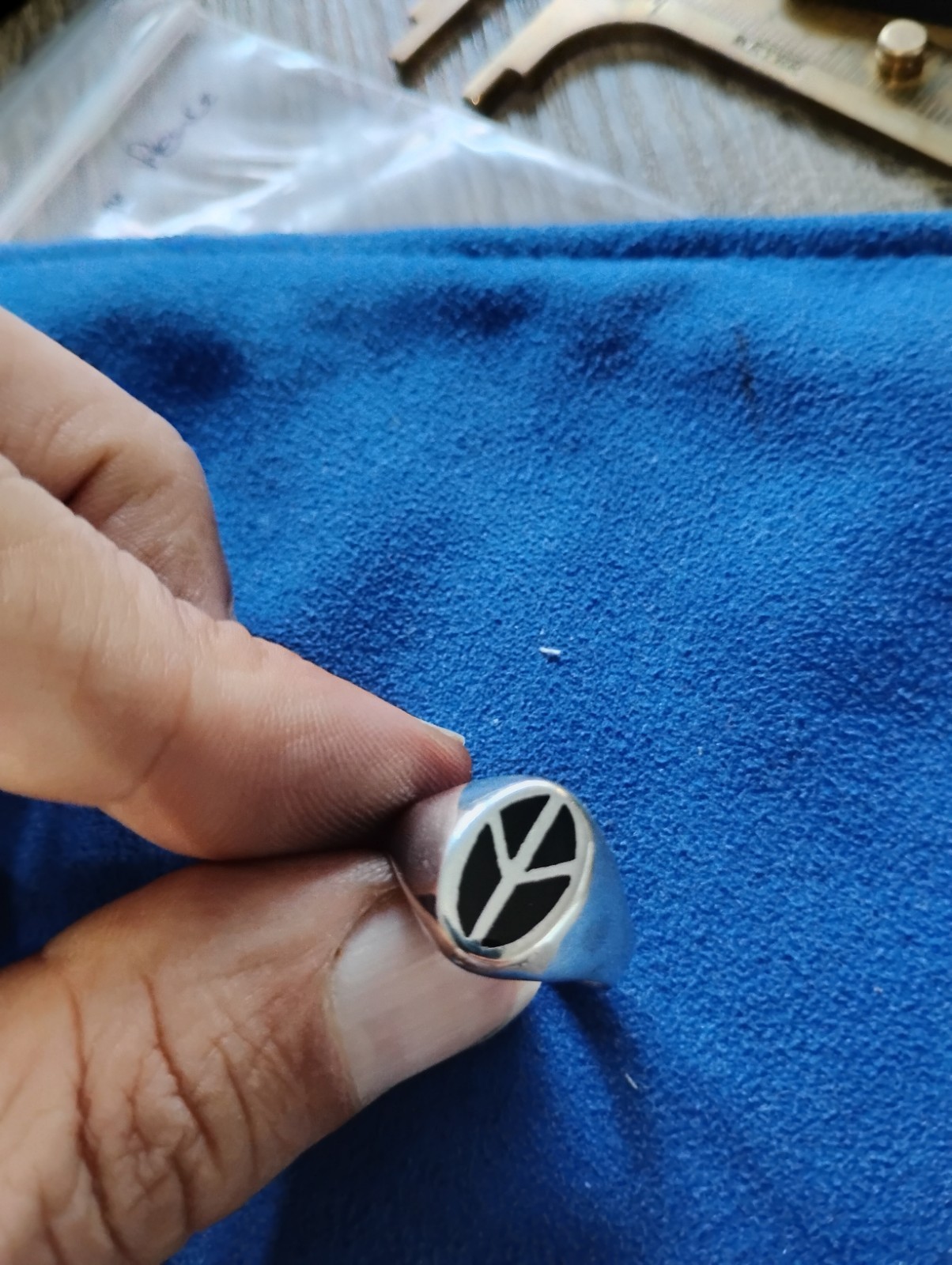 925 Sterling Silver Onyx Peace Sign Ring SZ 8.75 Free Shipping Item image 6