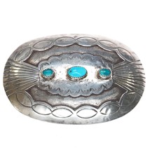 Vintage Navajo sterling 3 turquoise belt buckle - $420.75