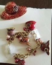 Red Hat Society ~ Pin &amp; Bracelet Set ~ Goldtone Jewelry - £17.93 GBP