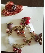 Red Hat Society ~ Pin &amp; Bracelet Set ~ Goldtone Jewelry - £17.71 GBP