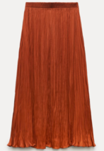 Zara Bnwt 2024. Orange Pleated Midi Skirt Elastic. 4088/250 - £50.24 GBP
