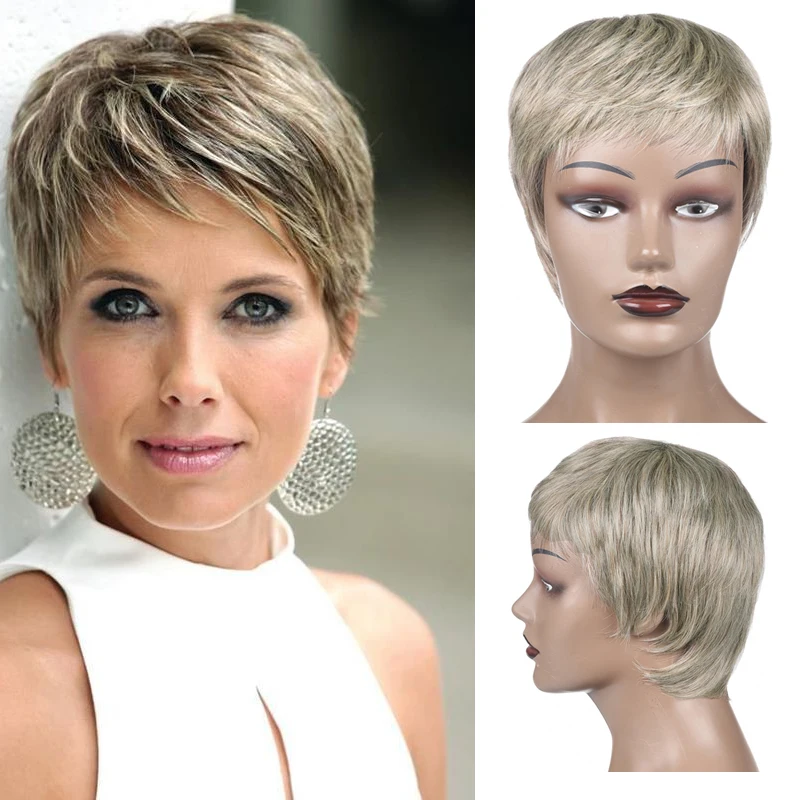 Woman Synthetic Wigs Black Brown Blonde Orange Color Short Pixie Wigs Layer - £15.82 GBP+