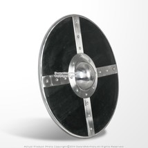 21&quot; Viking Norse Wooden Round Shield Black Plywood with Steel Boss LARP ... - $79.18