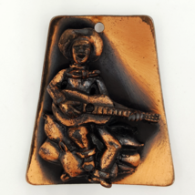 Vintage Copper Pendant Necklace Cowboy and Guitar Western Style - £22.75 GBP