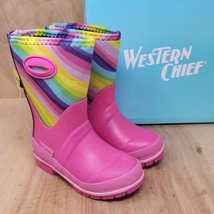 Western Chief Girl&#39;s Waterproof Rain Boots Size 10 Rainbow Glitter Neoprene  - £21.05 GBP