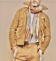 MEN&#39;S RETRO LAPEL ZIPPER Full Faux Suede Jacket  XXL - $99.95