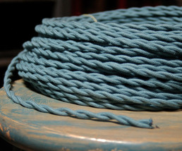 Slate Blue Twisted Cloth Covered Wire, Vintage Braided Lamp Cord, Antique Lights - £1.10 GBP