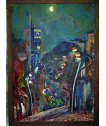SHVARTSMAN, Signed Russian Oil Painting, Urban Scene in Moonlight, 99 X ... - £582.62 GBP