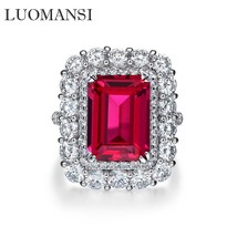 Luxury 10*14MM Ruby Ring 100%-S925 Silver Jewelry Woman Wedding Anniversary Part - £56.44 GBP