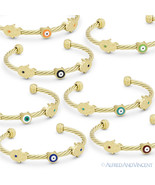 Hamsa Hand of Fatima &amp; Evil Eye Charm Judaica Kabbalah Open Cuff Bangle ... - $389.17 MXN