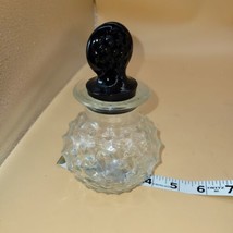 Vntg Clear Bumpy Glass Condiment Vanity Jar Black Glass Stopper - £7.32 GBP