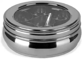 Stainless Steel Masala Spice Jar Belly Shape Box Dabba Organiser Lid 7 Container - £37.12 GBP