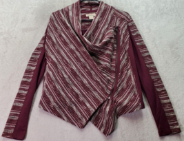 Lucky Brand Cardigan Sweater Women Small Burgundy Stripe Polyester Cliffside Zip - £18.12 GBP