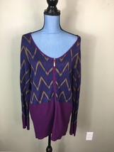 Ashley Stewart Women&#39;s Chevron Purple Gray Long Sleeve Cardigan Sweater ... - $14.24